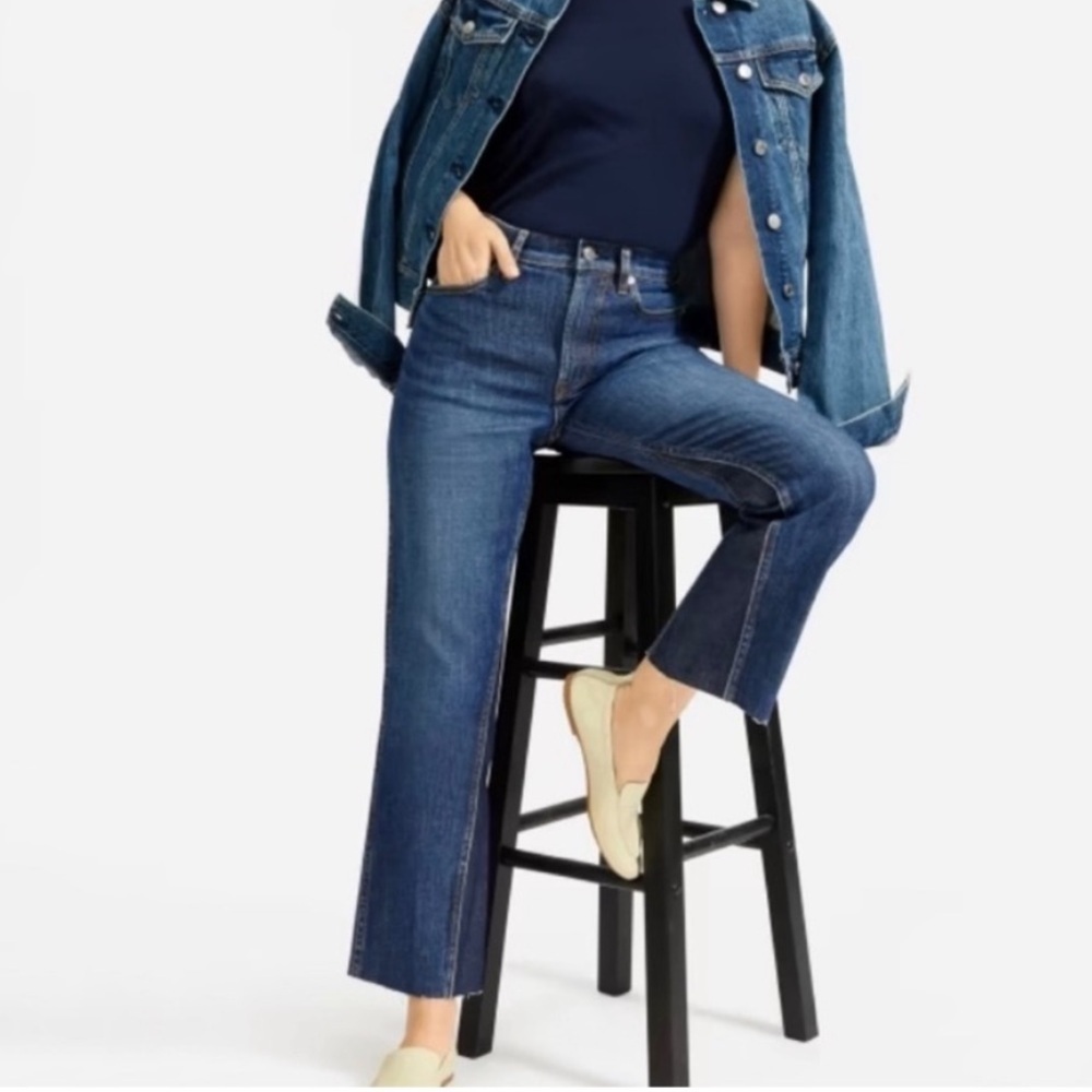 Everlane Cheeky Bootcut Crop Jeans 28 High Rise Raw Hem Two-Tone Denim